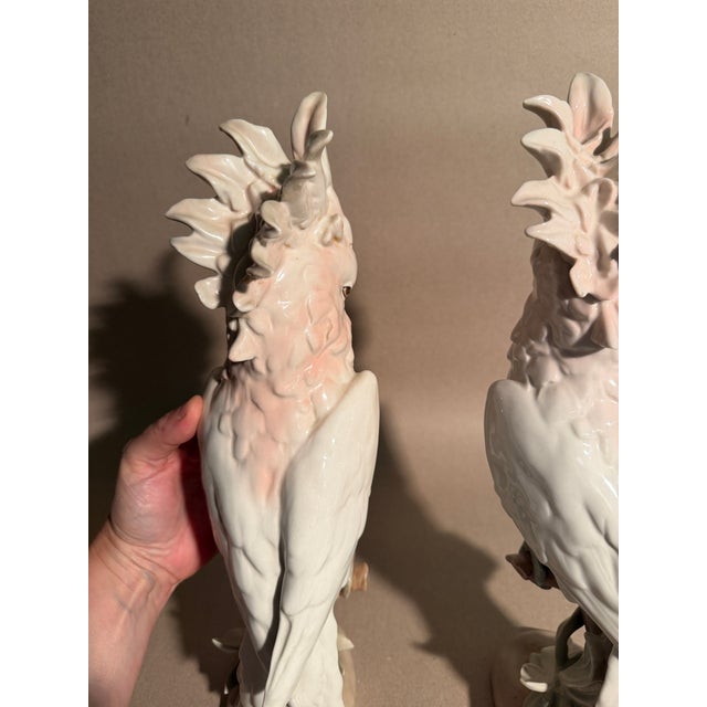 1940s Very Large Royal Dux Porcelain Pair of Cockatoos For Sale - Image 5 of 11