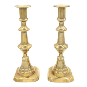 Circa 1860 Pair of English Brass Push-Rod Candlesticks