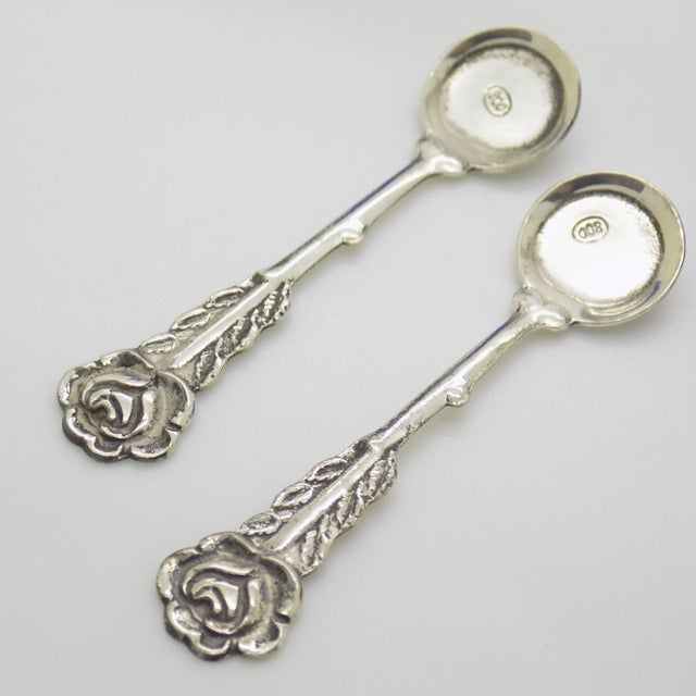 Blue Vintage Italian Sterling Silver 800 Swan Salt Cellars with Cobalt Glass Liners and Spoons, 1970s, Set of 4 For Sale - Image 8 of 13