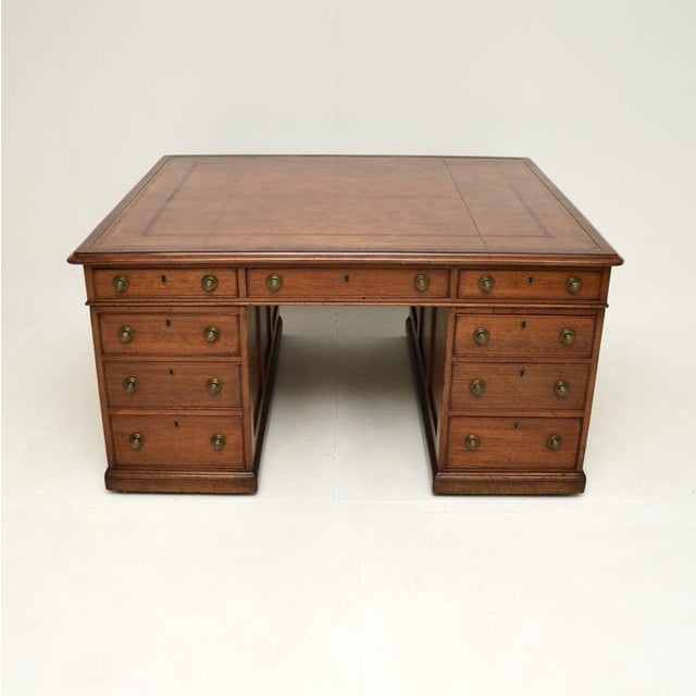 Antique Victorian Leather Top Partners Desk, 1840s For Sale - Image 3 of 11