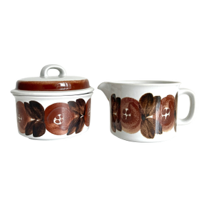 Vintage 1970s Arabia of Finland Rosmarin Brown Creamer and Sugar Bowl Set