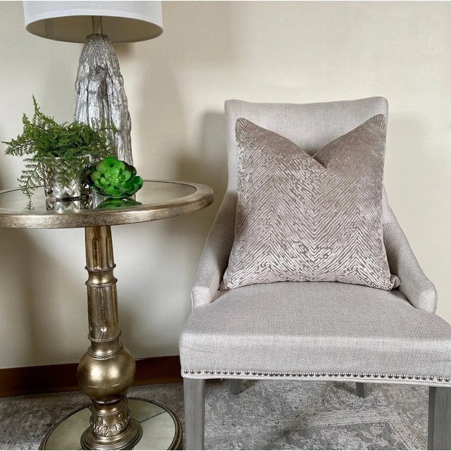 This sophisticated throw pillow is the ideal addition to a contemporary space. It's made of a beautiful champagne burnout...
