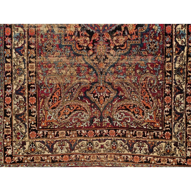 19th Century Persian Kashan Rug, Hand-Knotted Wool, Medallion Floral Design, Red & Navy, 4x7 For Sale - Image 12 of 18