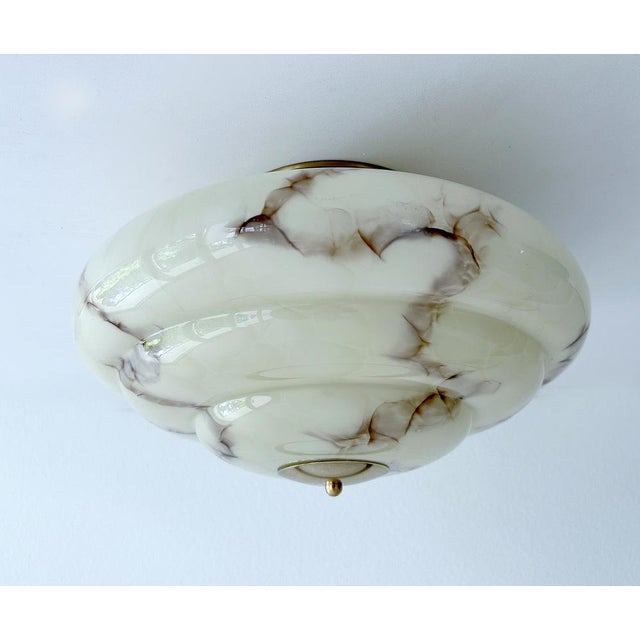Art Deco Ceiling Light in Ivory Marbled Glass, 1930s For Sale - Image 9 of 17