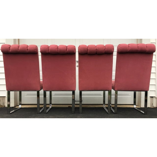 1980s Modern Chrome and Pink Channel Back Dining Chairs, Design Institute America 1980 For Sale - Image 5 of 11
