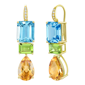 Kai GemFusion 13.65ctw Topaz Peridot Cirtine Diamond Convertible Drop Earrings in 14k Gold, A Pair