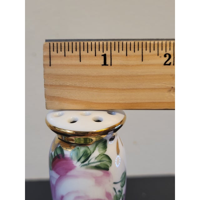 1960s Limoges Porcelain Hatpin Holder Gold Trim Floral Hand-Painted For Sale - Image 11 of 13