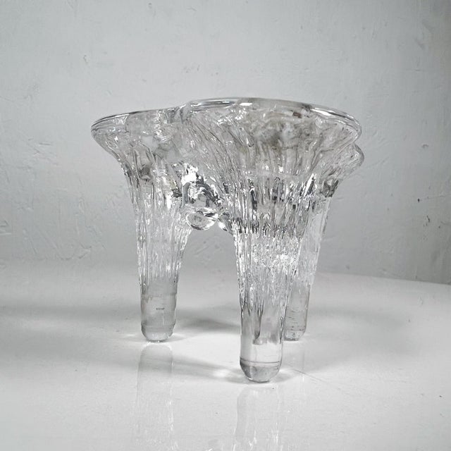AMBIANIC presents 1970s Three Taper Istapo Candle Holder Art Glass Designed by Göran Wärff for Kosta Boda Sweden...