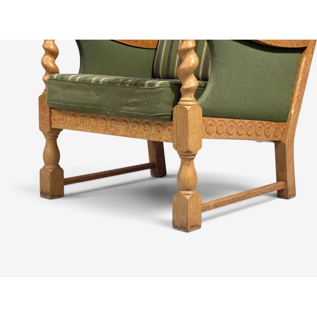 Olive Henning Kjaernulf Style, Lounge Chairs, Oak, Fabric, Denmark, 1970s For Sale - Image 8 of 12
