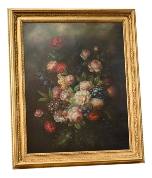 Dutch Artist, Still Life with Flowers, 1980s, Oil Painting, Framed
