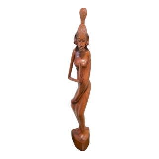 Vintage 21" Balinese Modernist "Lone Warrior" Wood Sculpture – Klungkung School For Sale