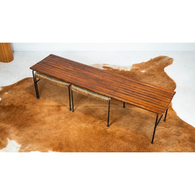 Mid-Century Modern Arthur Umanoff for Raymor Bench With Stools, Circa 1950s - Set of 3 For Sale - Image 3 of 18
