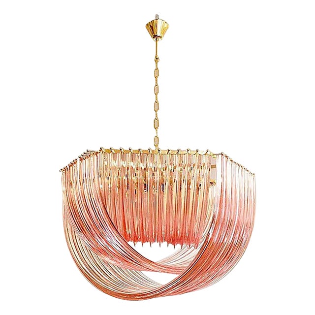 Murano Style Glass Pendant Arc in Pink Color with Gold Metal Frame from Simoeng For Sale