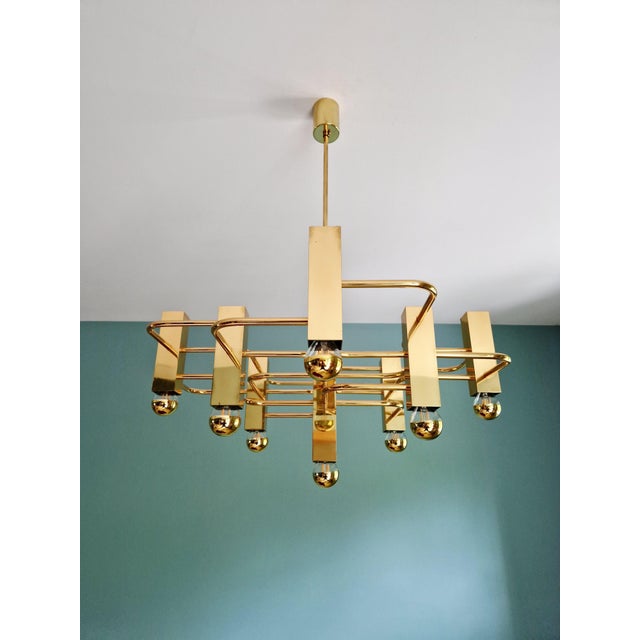 Mid-Century Modern Geometric Brass Chandelier by Gaetano Sciolari for Boulanger, 1970s For Sale - Image 3 of 14