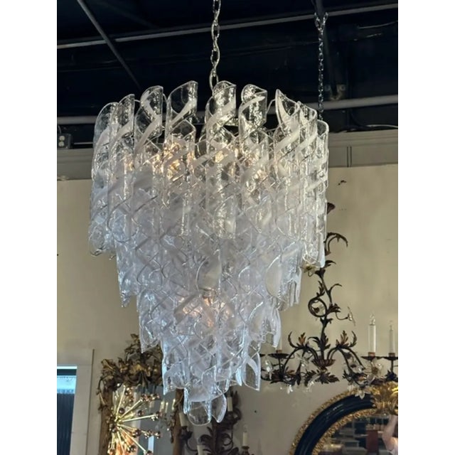 Traditional Pair of Murano Spiral Tube Waterfall Chandeliers For Sale - Image 3 of 7