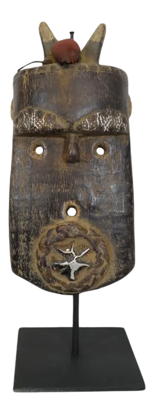 Vintage African Toma Tribal Passport Mask on Stand