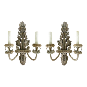Vintage Nierman Weeks Faux Wood Acanthus Leaf Scones for Luminaire - a Pair