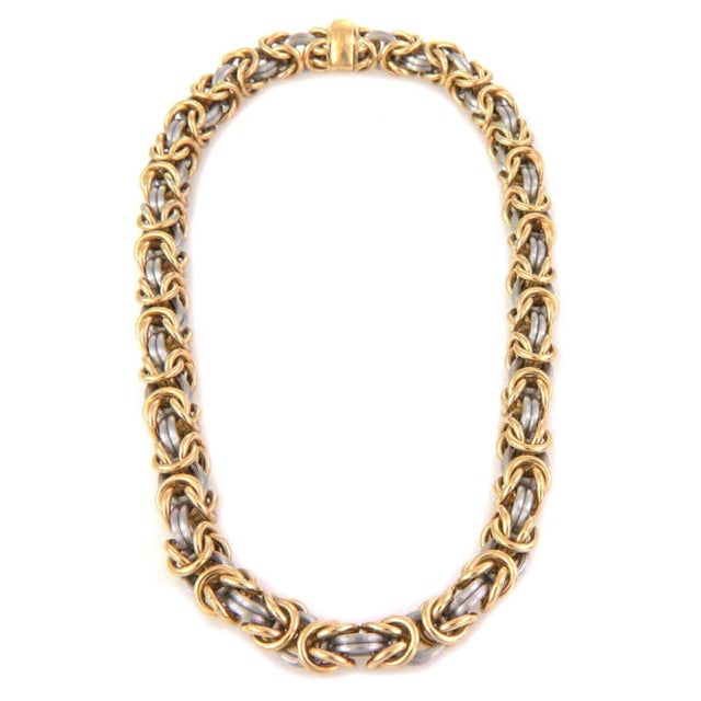 Contemporary Rom Germany 18k Gold & Platinum Byzantine Link Necklace 127g For Sale - Image 3 of 5