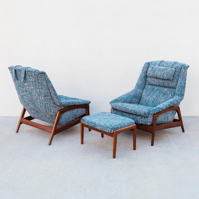 Iconic 1960s Folke Ohlsson for Dux Reclining Lounge Chairs With Ottoman For Sale - Image 18 of 18