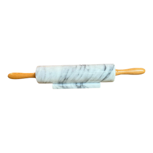 1970’s Marble Rolling Pin With Stand White Gray