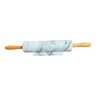 White Carrerra Marble Rolling Pin With Stand White Gray For Sale