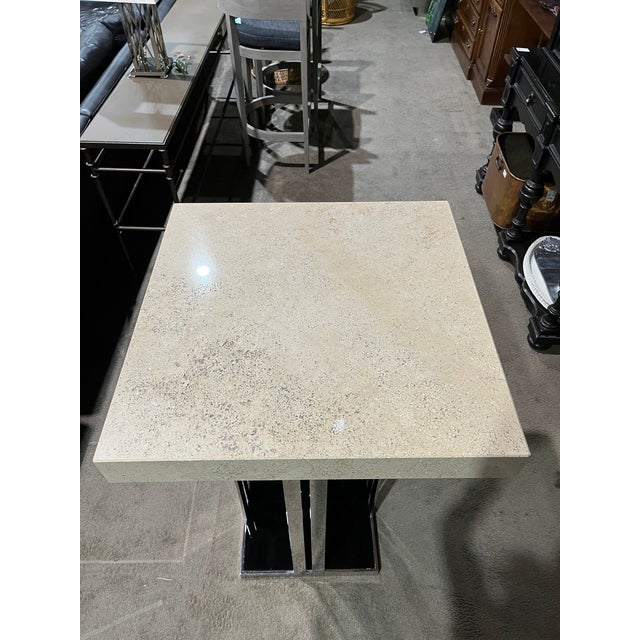 Stone International Stone International "Aurora" Stone & Chrome Pub Table For Sale - Image 4 of 7