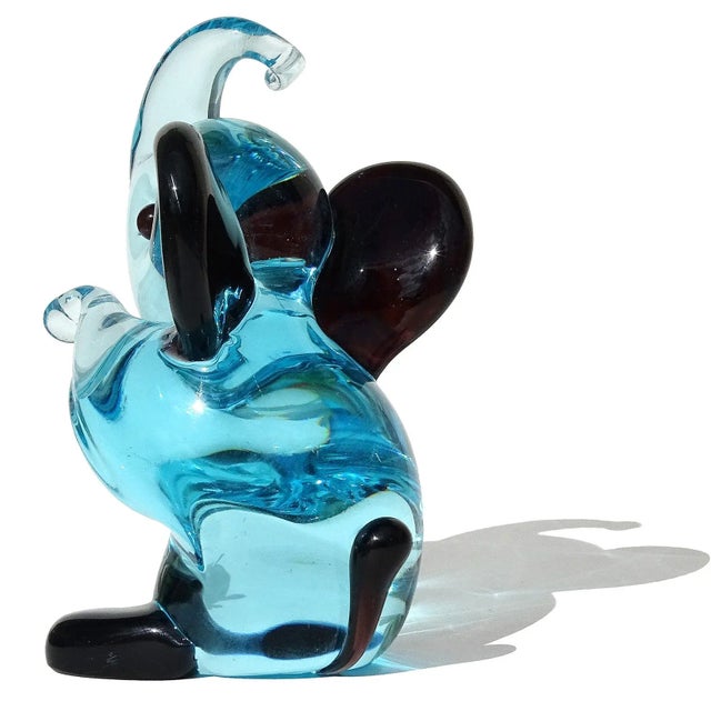 Murano Murano Vintage Blue Black Accents Italian Art Glass Baby Elephant Figurine Sculpture, Attributed to Seguso For Sale - Image 4 of 5