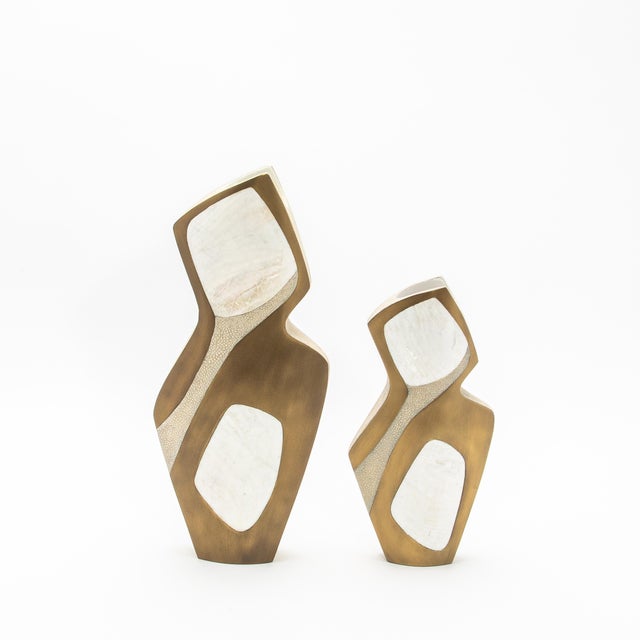 Modern Vase in Shagreen With Mother of Pearl and Brass Details by R&y Augousti For Sale In Los Angeles - Image 6 of 6