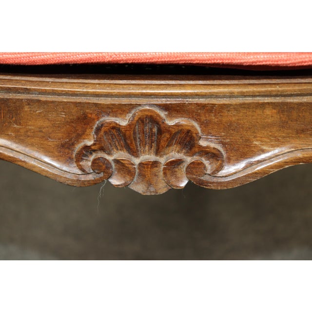 French Carved Walnut French Cane and Upholstered Louis XV Style Window Bench For Sale - Image 3 of 7