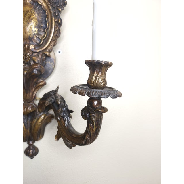Antique French Cast Bronze Sconces For Sale - Image 4 of 9