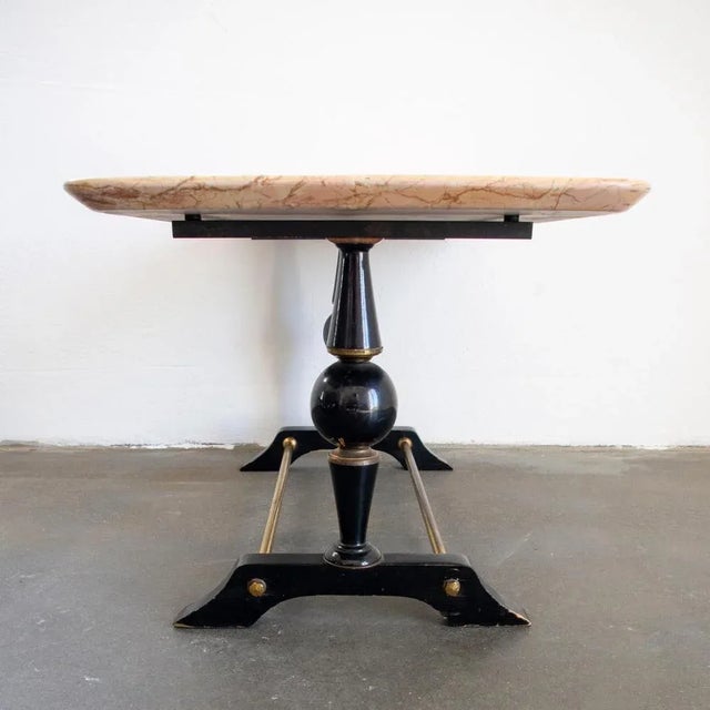 Metal Mid-Century Modern Coffee Table in Marble, Brass and Wood, Italy, 1950s For Sale - Image 7 of 8