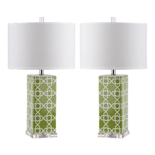 27 Inch H Table Lamp in Green - a Pair For Sale