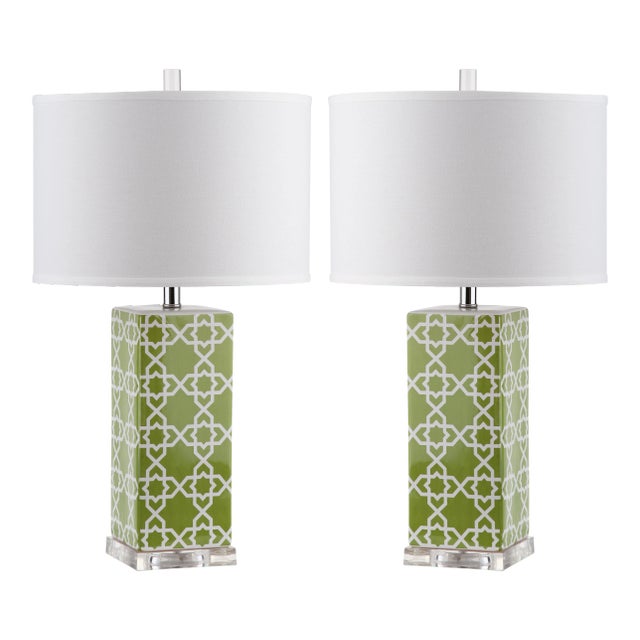 27 Inch H Table Lamp in Green - a Pair For Sale