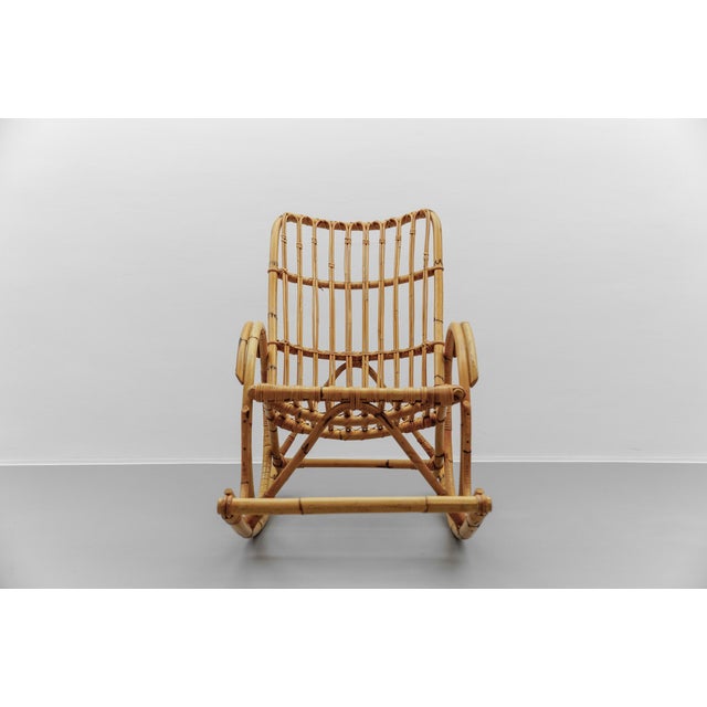 Mid-Century Modern Mid-Century Modern Rattan and Bamboo Rocking Chair, 1960s For Sale - Image 3 of 11