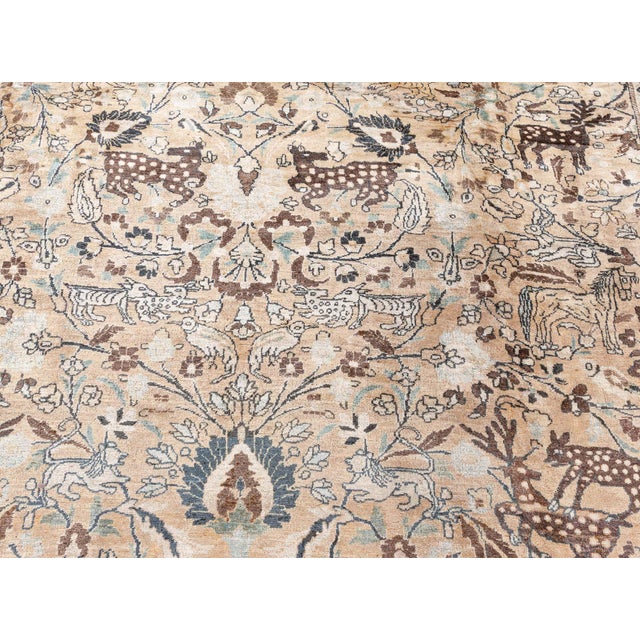 Textile Authentic Persian Meshad Animal, Botanic Design Handmade Wool Rug For Sale - Image 7 of 8