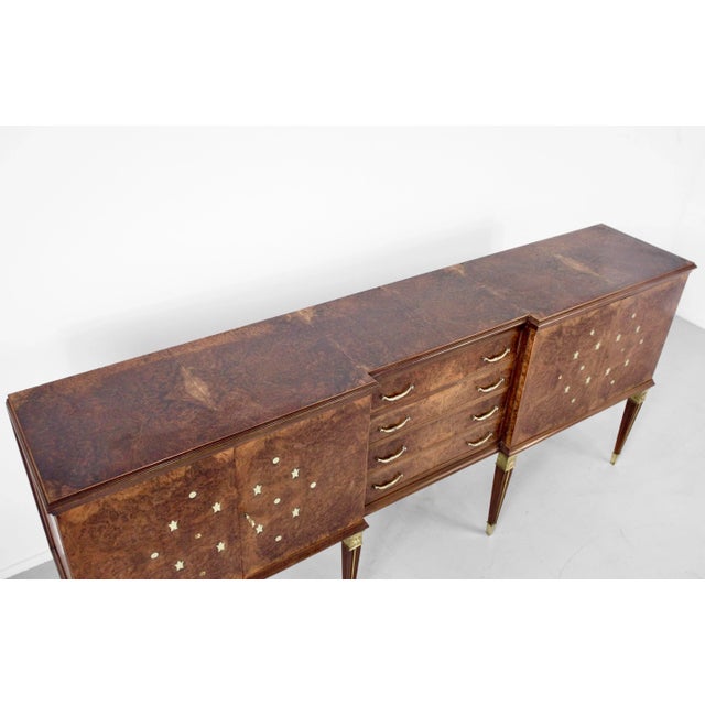 Italian Art Deco Sideboard in Dark Walnut Burl and Brass, 1930s For Sale - Image 4 of 13