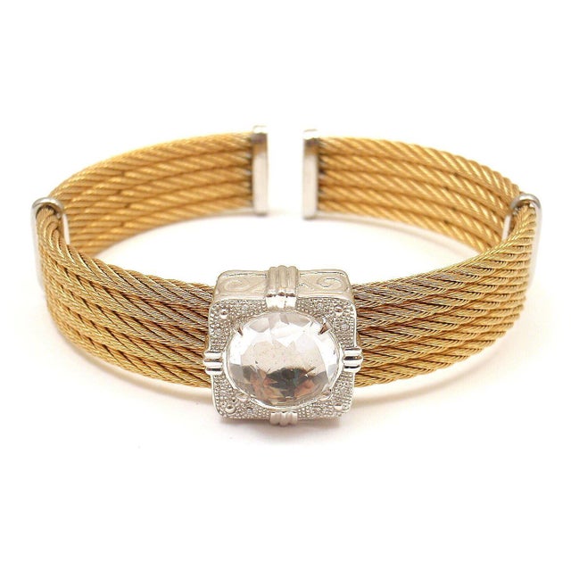 CHARRIOL 18K GOLD AND STEEL WIRE DIAMOND WHITE TOPAZ CELTIC BRACELET For Sale - Image 4 of 11