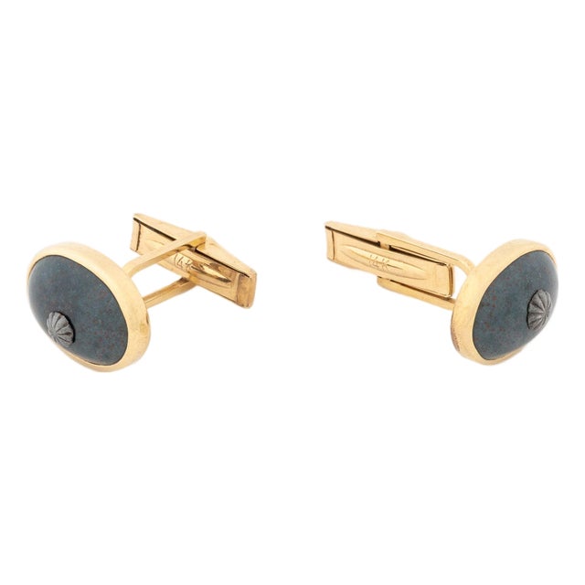 Bloodstone and 14k Yellow Gold Cufflinks For Sale