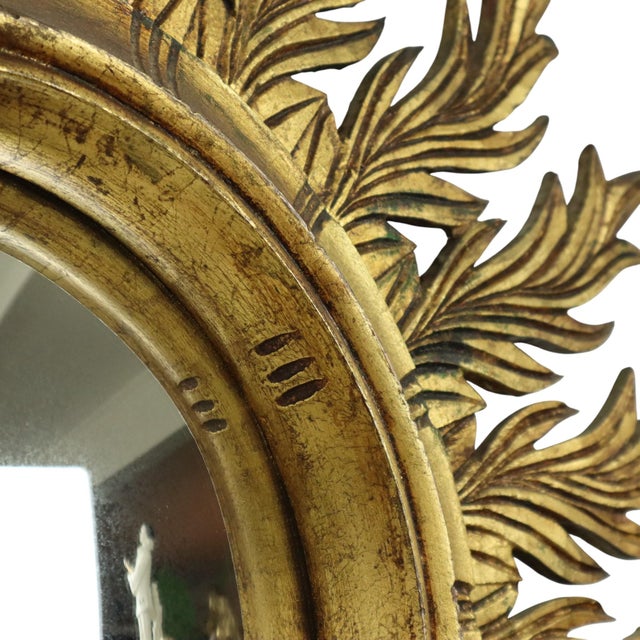 Large Gold Leaf Gilt Wood Sunburst Mirror, 1950s For Sale - Image 14 of 18
