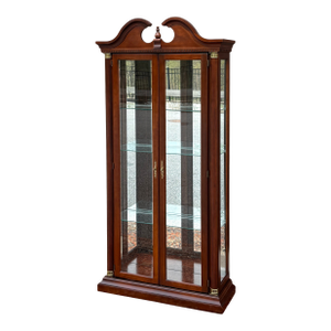 1990s Philip Reinisch Federal Style Carved Cherry Mirrored Curio or Display Cabinet