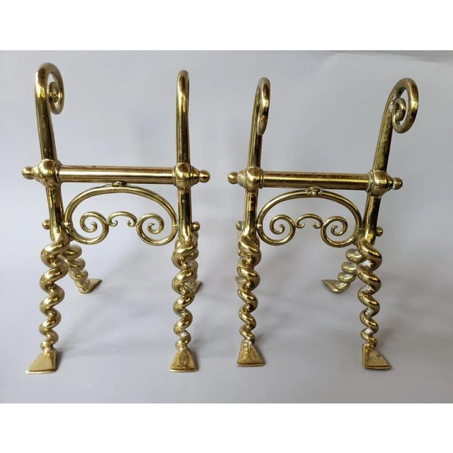 Antique French Brass Fireplace Tools With Firedogs - 5 Piece Set For Sale In Raleigh - Image 6 of 10