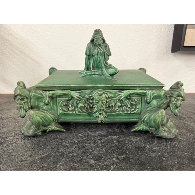 Early 20th Century Atlantic Terracotta Company Arts and Crafts Pottery Lidded Box Gnomes Grotesque For Sale - Image 9 of 17
