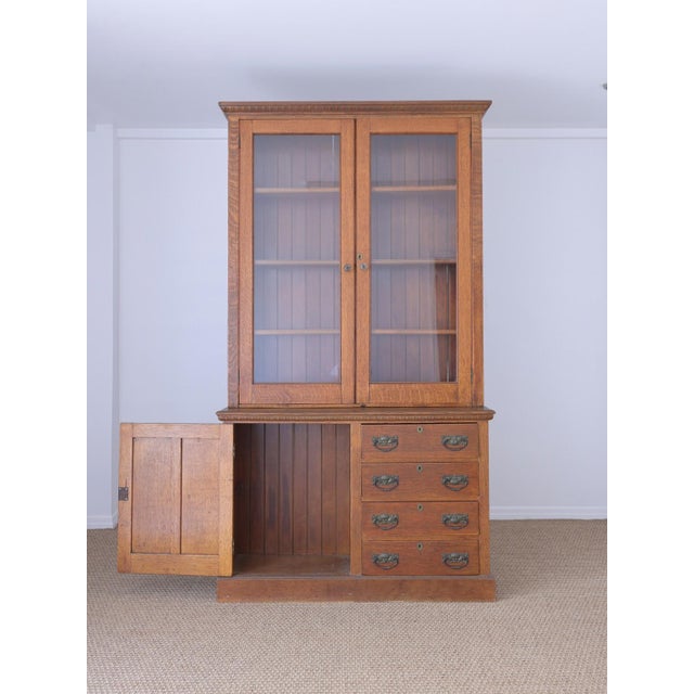 English Antique English Oak Glazed Bookcase | Circa 1910 For Sale - Image 3 of 12