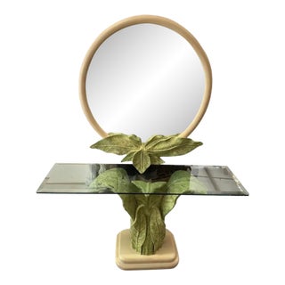 Vintage Serge Roche Style Console Table and Mirror Set With Leaf Accents For Sale