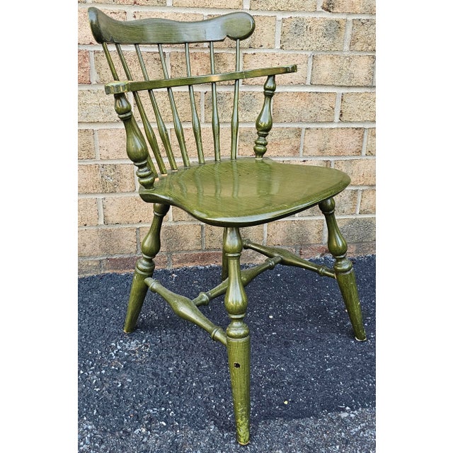 Ethan Allen Late 20th Century Ethan Allen Green Painted Oak Windsor Side Chair For Sale - Image 4 of 7