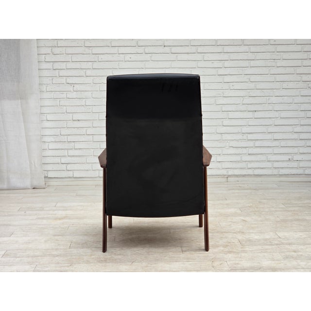 Danish Armchair in Black Artificial Leather and Teak Wood, 1970s For Sale - Image 12 of 18