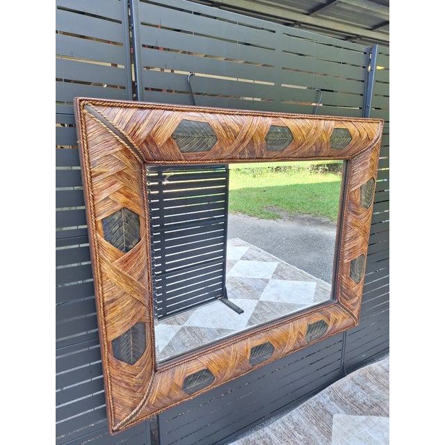 Vintage Wrapped Rattan Brass Leaf Mirror For Sale - Image 9 of 12