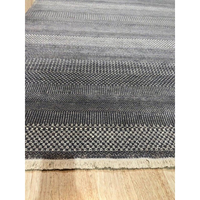 8x10 Gray Hand-Knotted Wool Viscose Striated Texture Solid Open Field Carpet Rug For Sale - Image 4 of 7