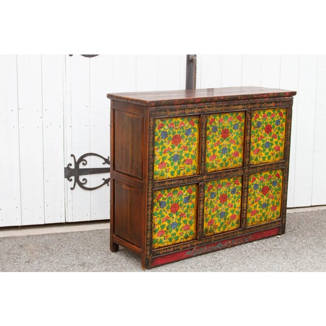 Antique Painted Floral Tibetan Cabinet For Sale - Image 10 of 12