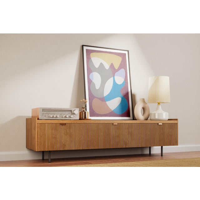 Mid-Century Modern 2026, Mid Century Modern Painting, Floating Organic Shapes in Playful Tones, Mauve Background, Acrylic on Paper For Sale - Image 3 of 8